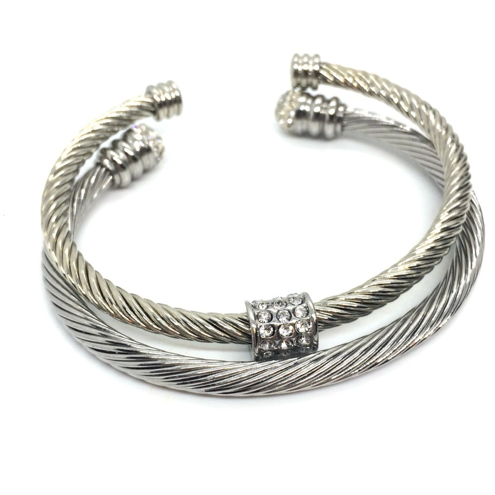 3/$30 SILVER TONE GOLD TONE TWISTED TORQUE CABLE CUFF BRACELET RHINESTONES SET 2